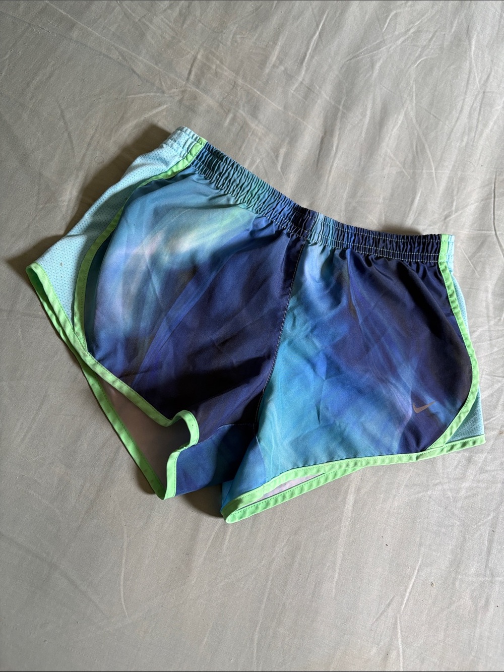 Nike Women’s Blue Gradient Athletic Shorts with Lime Trim